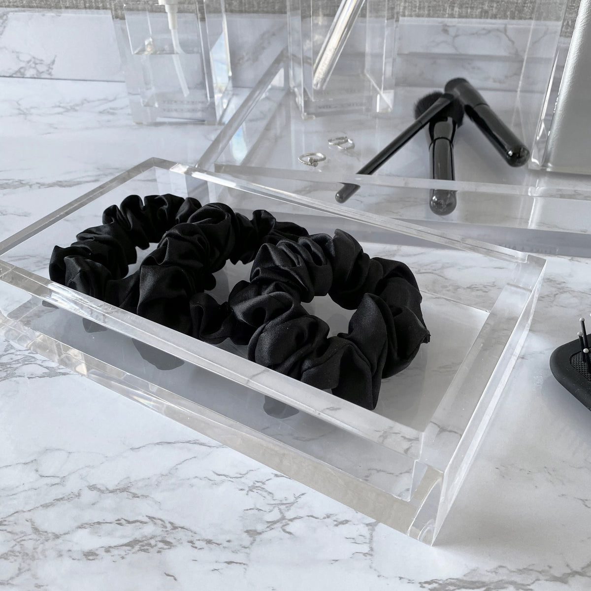  Mulberry Park Silks Silk Scrunchies - Midnight Black - Pure Mulberry Silk Large in Glass Box