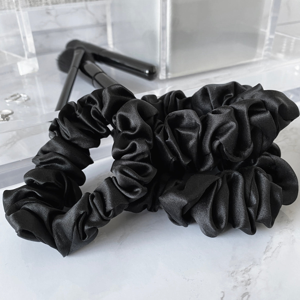 Mulberry Park Silks Pure Silk Scrunchies - Midnight Black