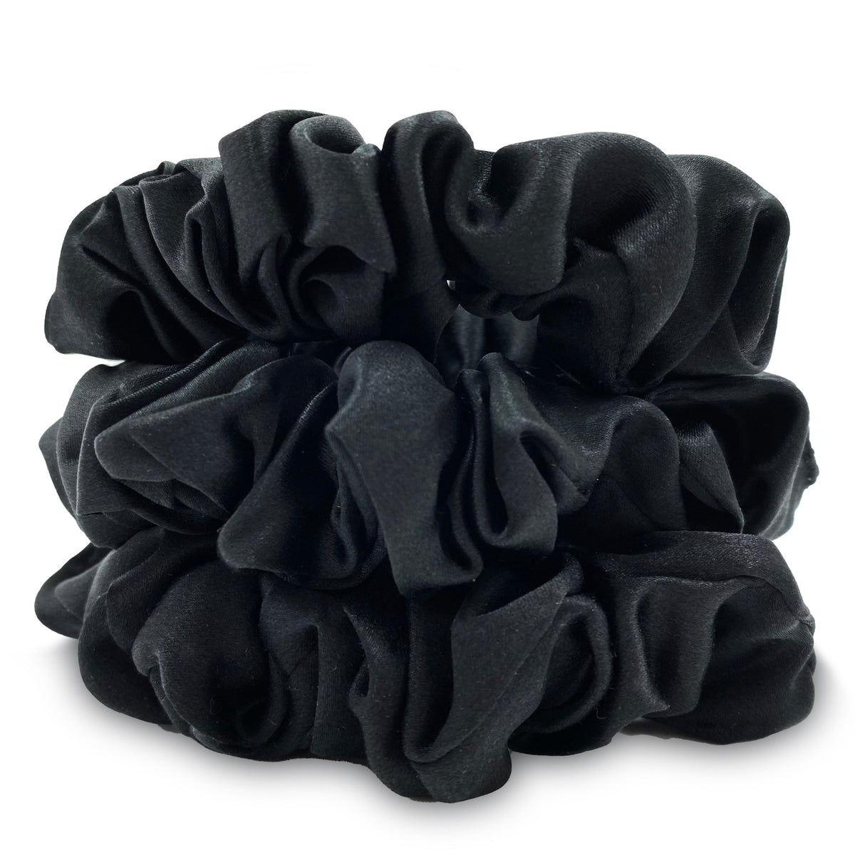  Mulberry Park Silks Silk Scrunchies - Midnight Black - Pure Mulberry Silk Large Stack