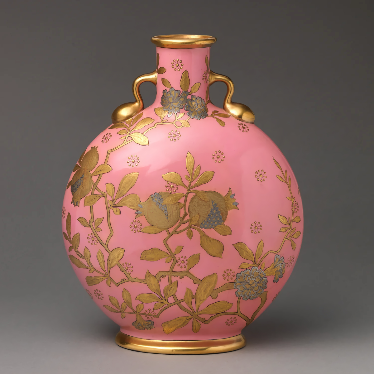 Inspired by a pink and gold Minton moon flask