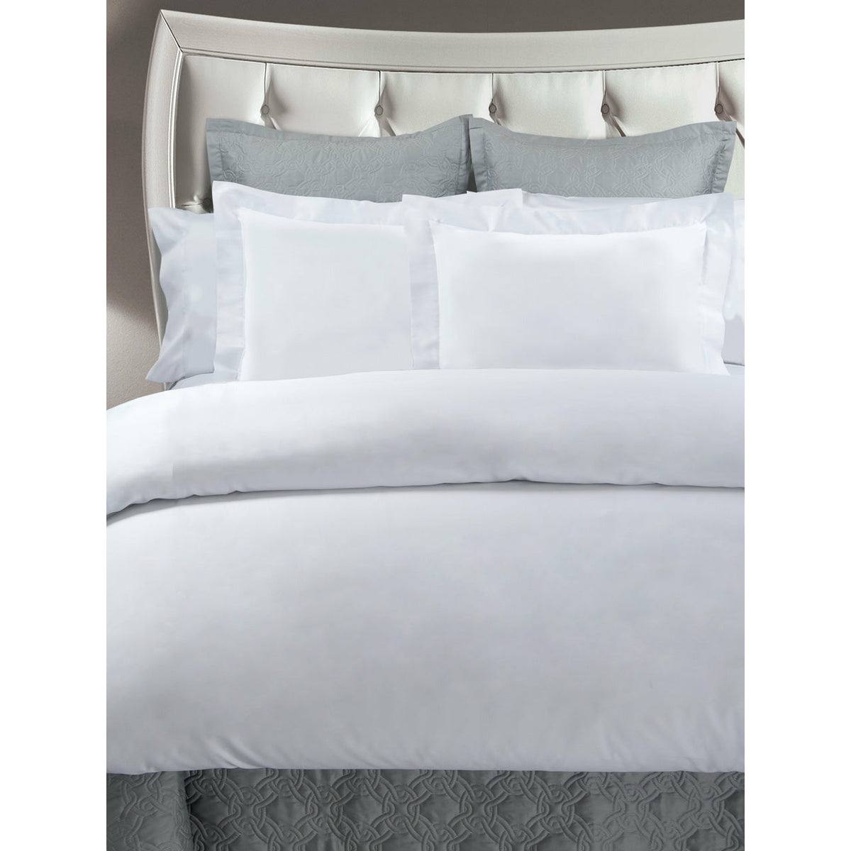 Full Bed Dressed in Dea Sea Island Sateen Solid Bedding