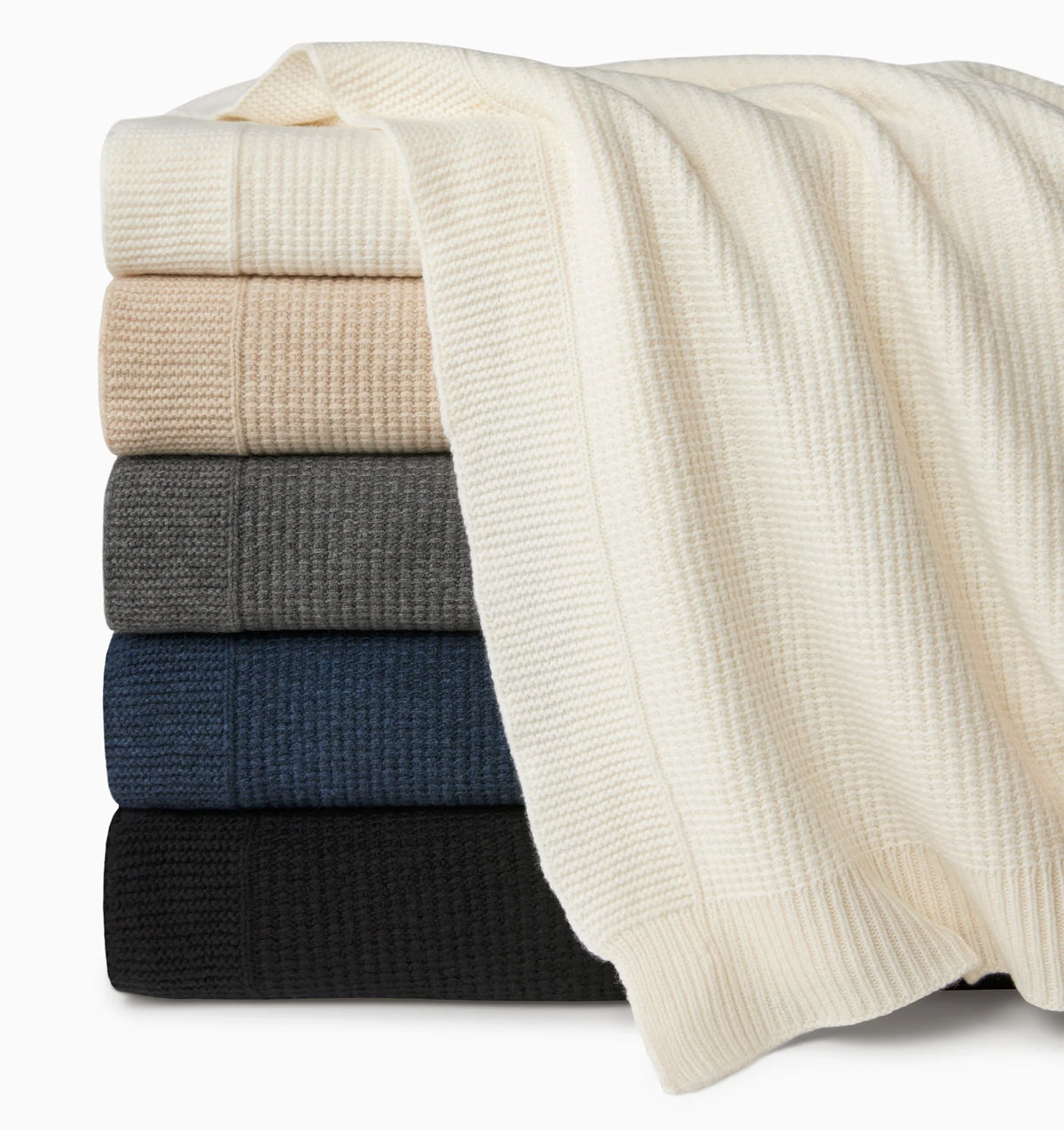 Sferra Pettra Throw Blanket Stack - Eggshell, Beige, Grey, Midnight and Black