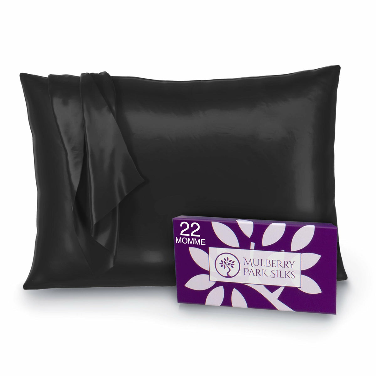 Mulberry Park Silks Deluxe 22 Momme Pure Silk Pillowcase Main Black Fine Linens