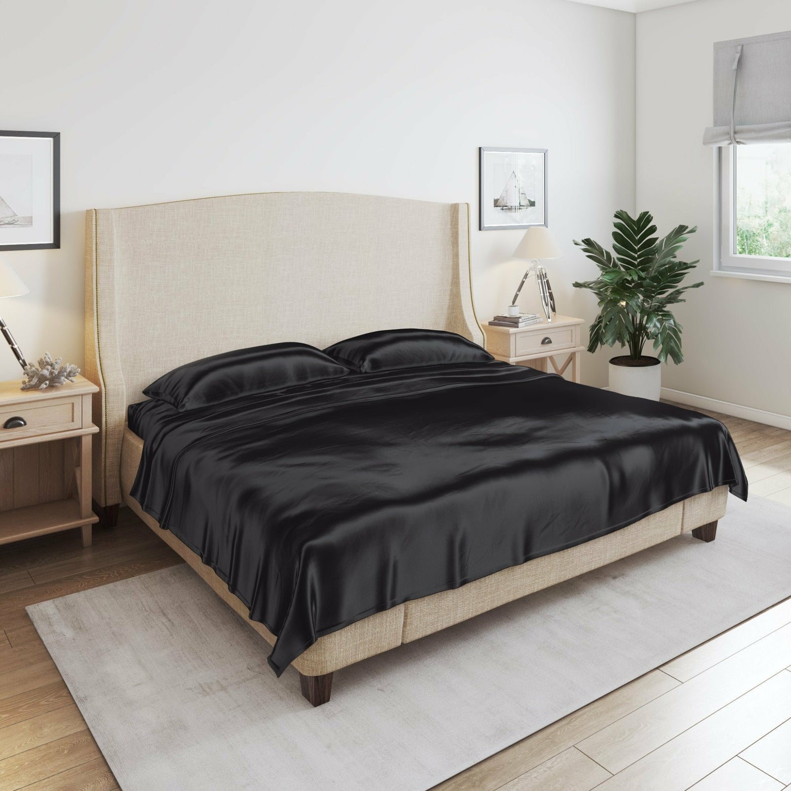 Mulberry Park Silks 19 Momme Silk Sheet Set Main Black Fine Linens