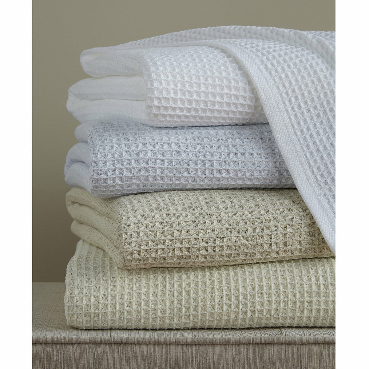 Sferra Kingston Blanket Stacked Colors Swaffle Weived Fine Linens