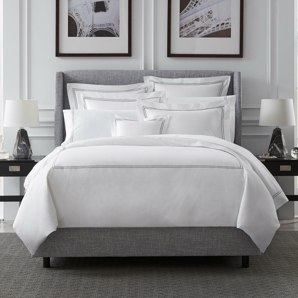 Sferra Grande Hotel Sheet Sets White/Silver Lifestyle Fine Linens