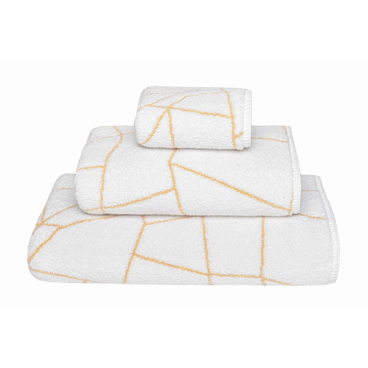 Graccioza Amalia Bath Towels and Rugs Stack White/Gold Fine Linens