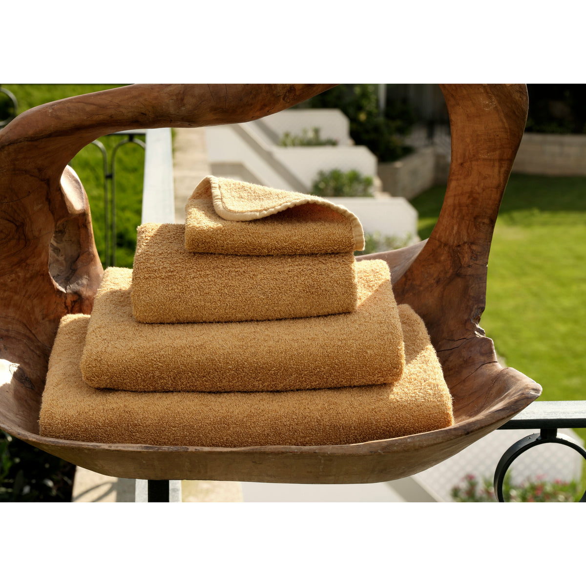 Abyss Lino Bath Towels Stack Folded Gold (840) Fine Linens