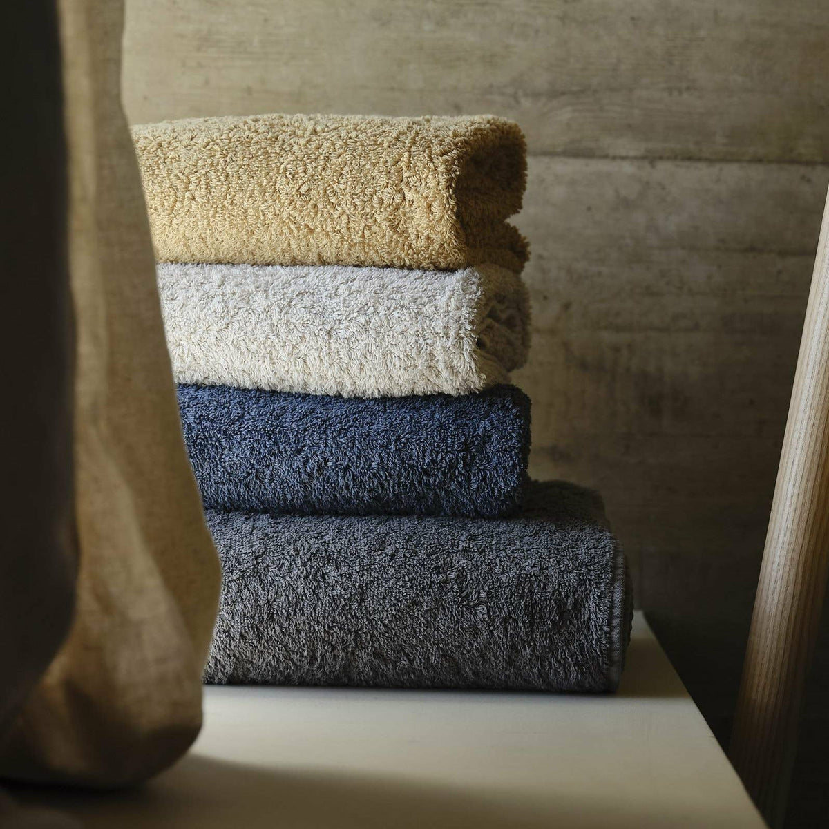 Abyss Super Pile Bath Towels Lifestyle Stack Fine Lines