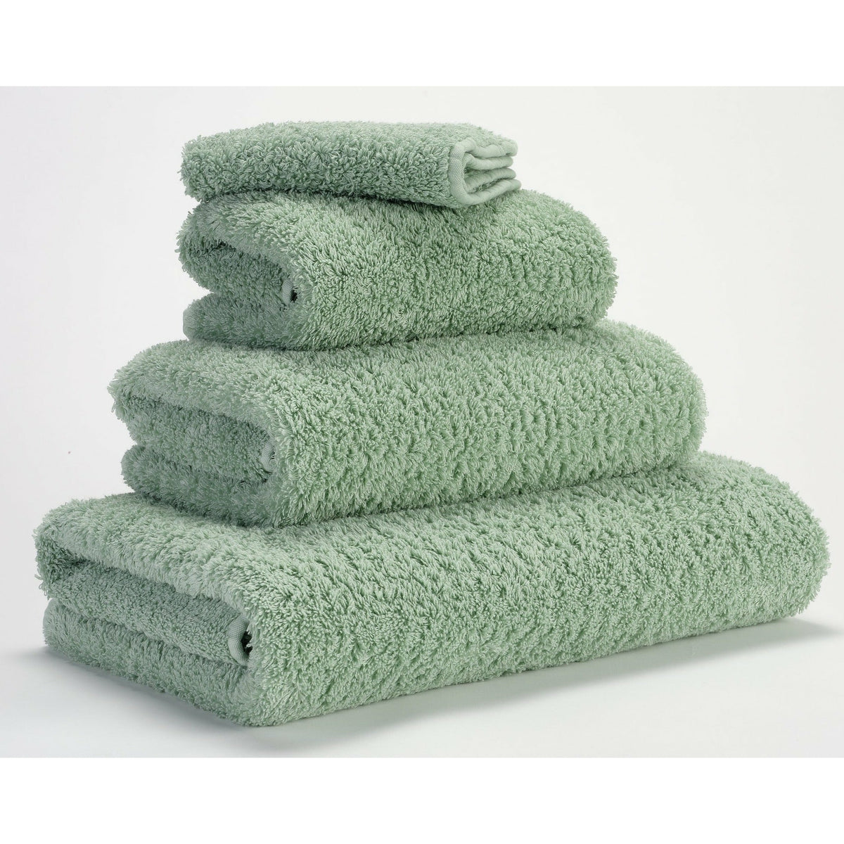 Abyss Super Pile Bath Towels Aqua Fine Linens Stack Slanted