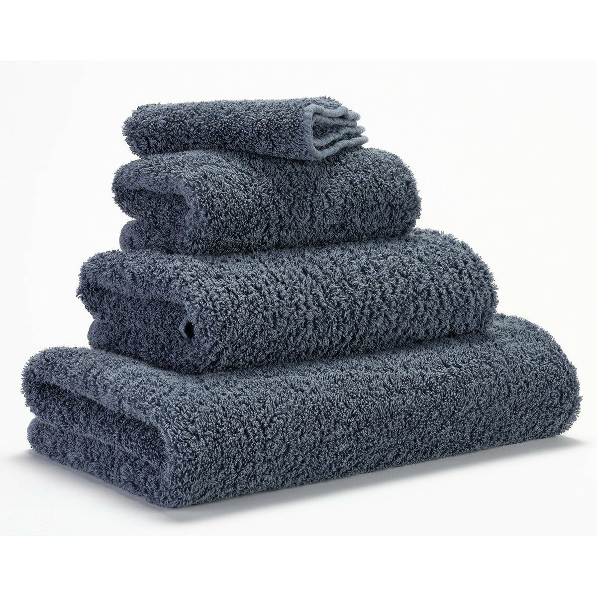Abyss Super Pile Bath Towels Denim Fine Linens Stack Slanted