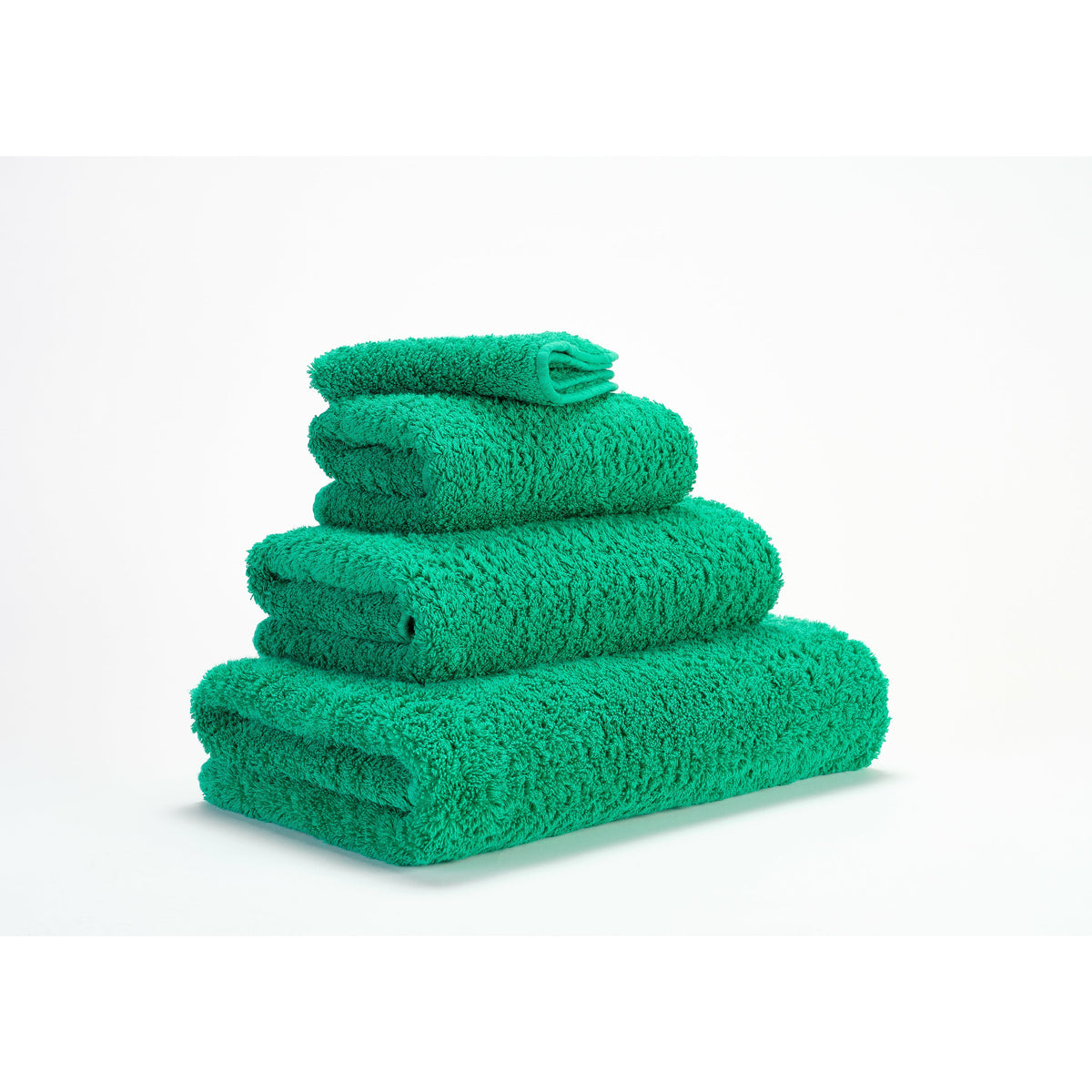 Abyss Super Pile Bath Towels Emerald Fine Linens Stack Slanted
