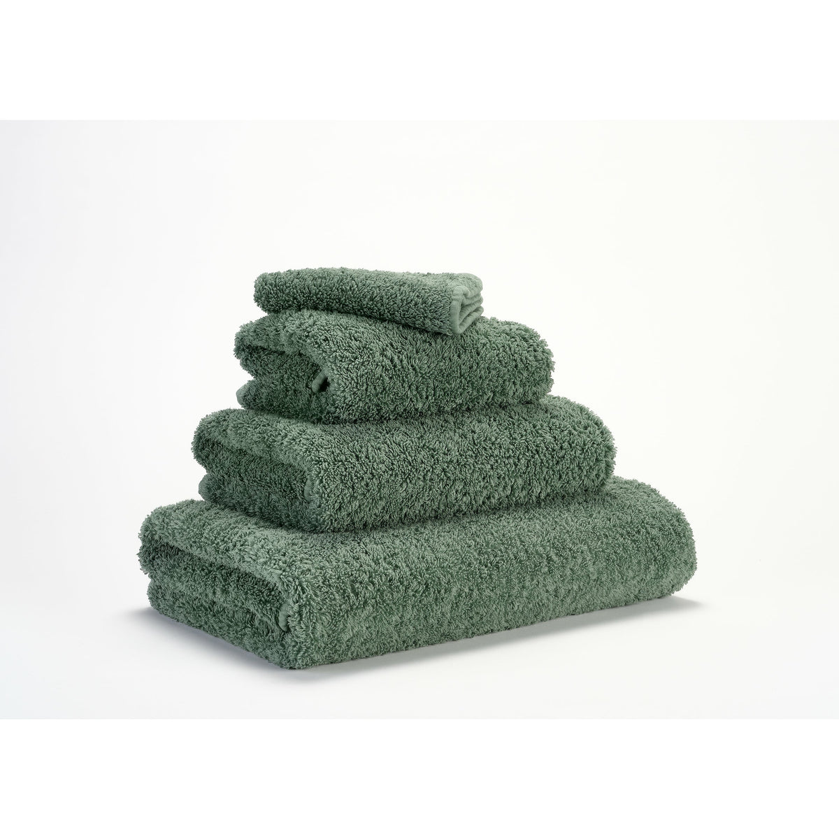 Abyss Super Pile Bath Towels Evergreen Fine Linens Stack Slanted