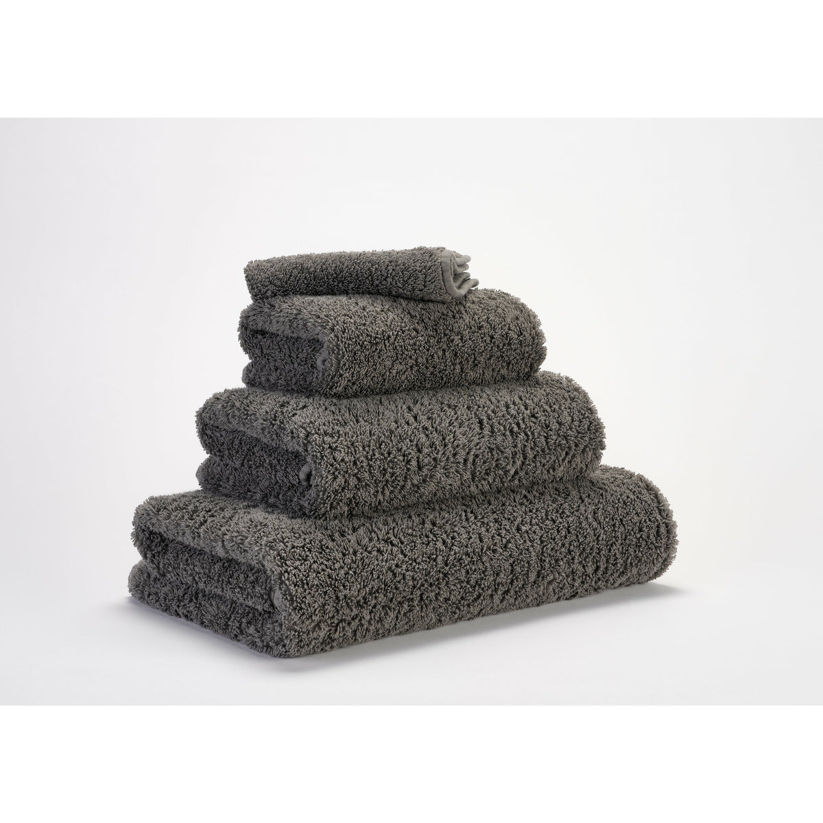 Abyss Super Pile Bath Towels Gris Fine Linens Stack Slanted