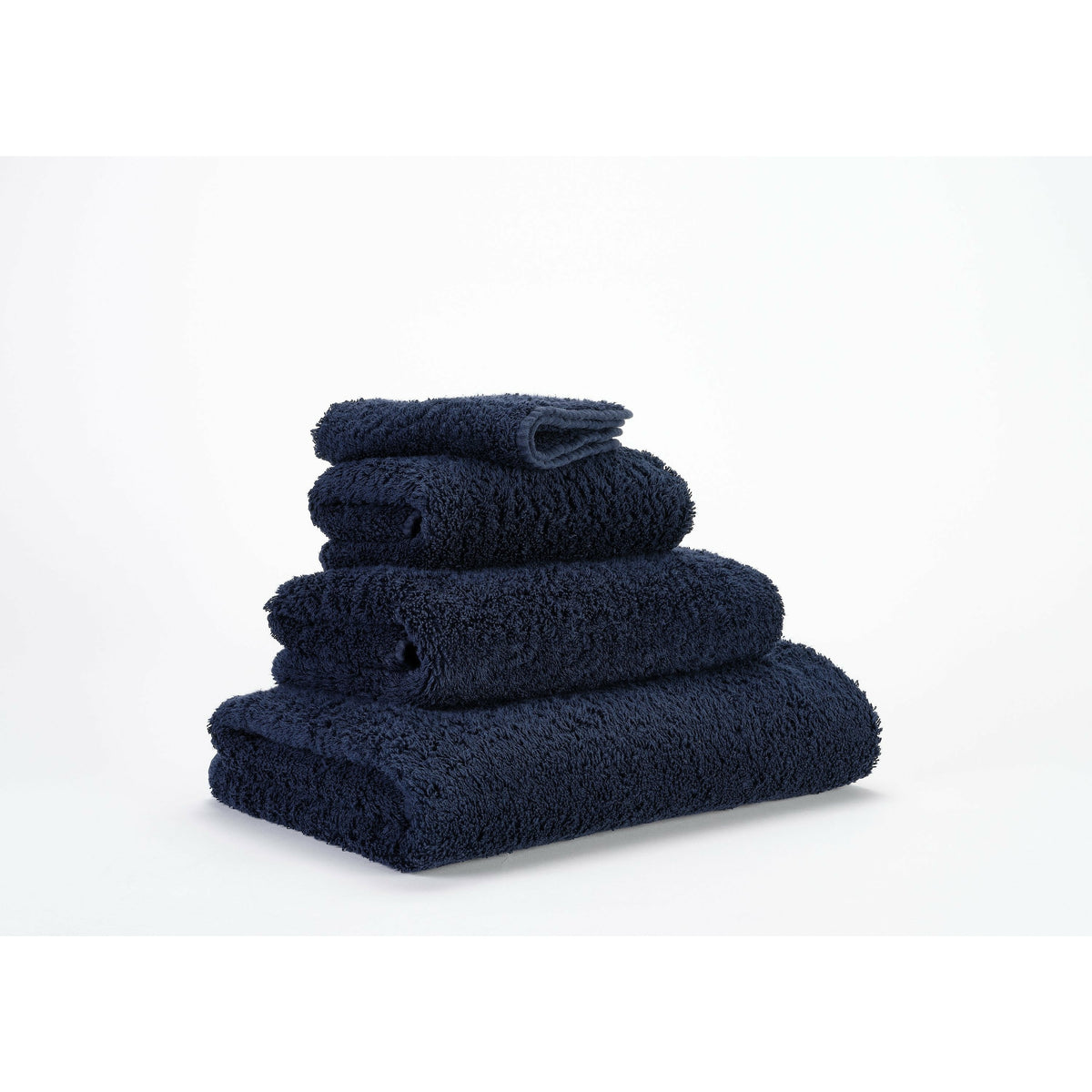 Abyss Super Pile Bath Towels Navy Fine Linens Stack Slanted