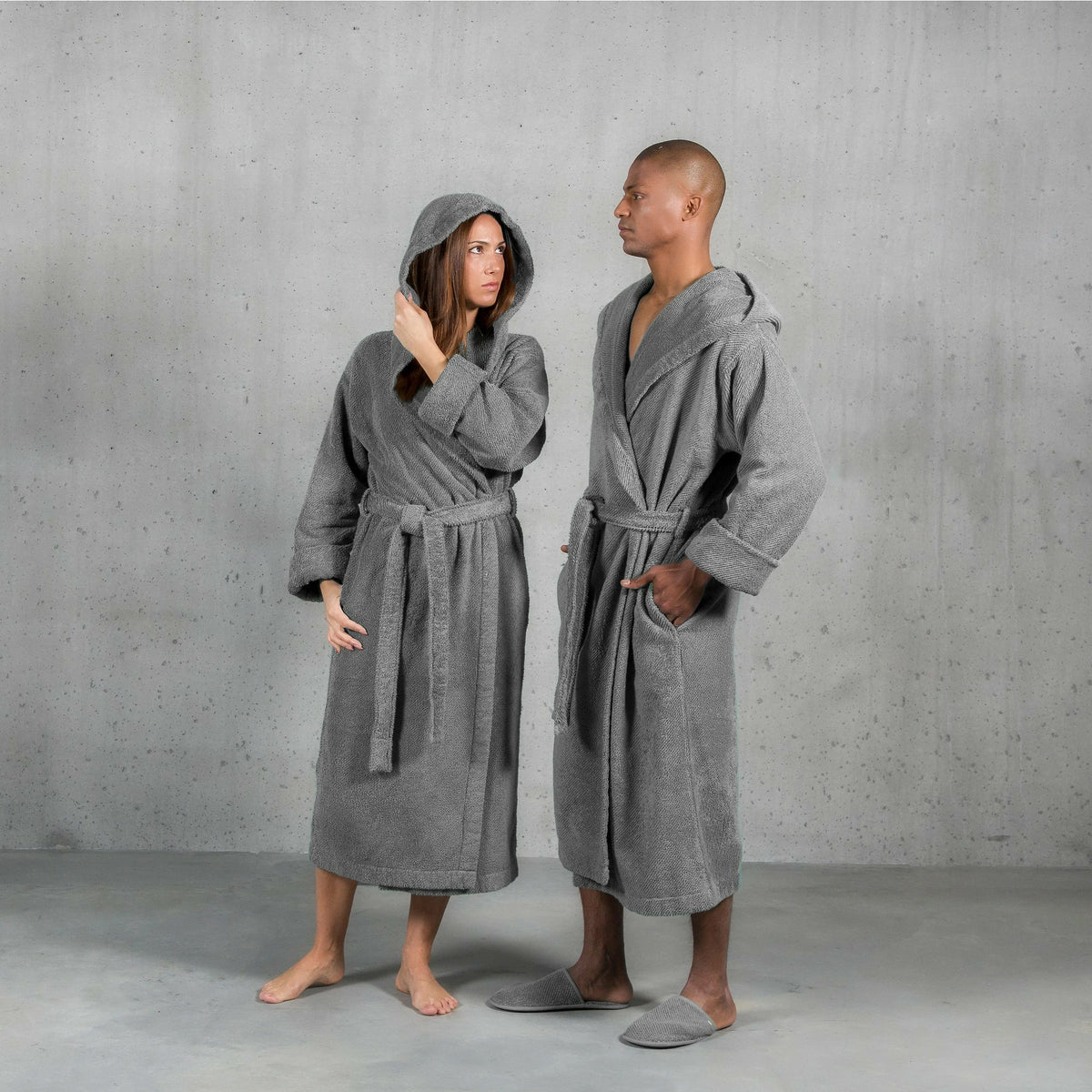 Abyss Capuz Twill Bath Robes Couple2 Fine Linens