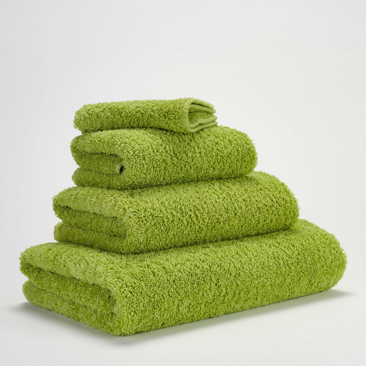 Abyss Super Pile Bath Towels  Apple Green Fine Linens Stack Slanted