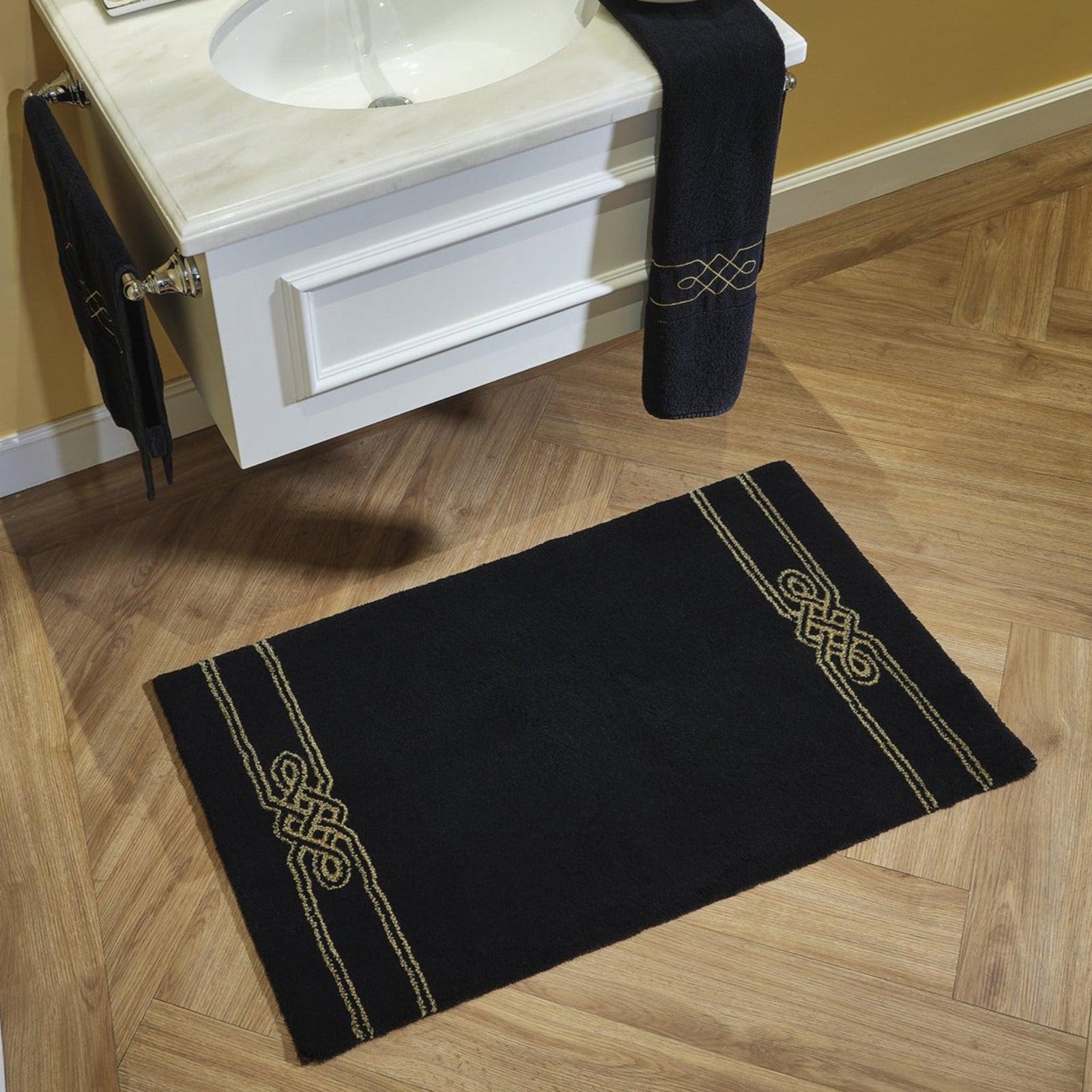 Abyss Habidecor Emser Bath Rug Lifestyle Black/Gold (998) Fine Linens