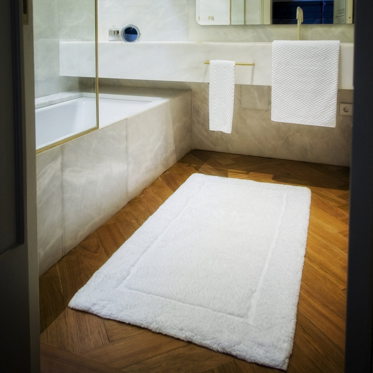 White Classic Luxury Bath Mat Floor Towel Set - Absorbent Cotton Hotel Spa  Shower/Bathtub Mats [Not a Bathroom Rug] 22x34 | 2 Pack | Light Blue