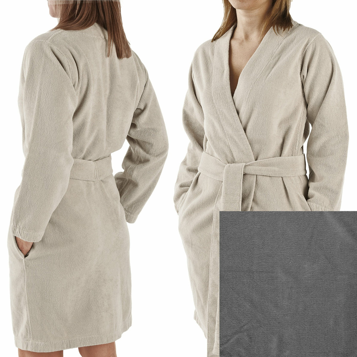 Abyss Spa Bath Robes and Slippers with Swatch Gris Fine Linens