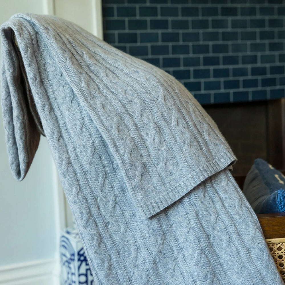 Alashan 100% Cashmere Cozy Cable Knit Throw - Midnight