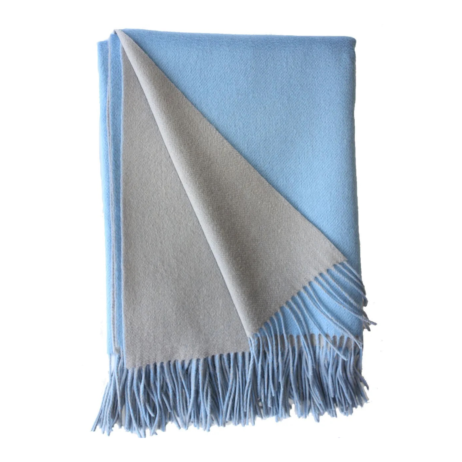 Silo of Alashan Double Faced Classic Cashmere Blend Throw - Carolina Blue/Platinum color