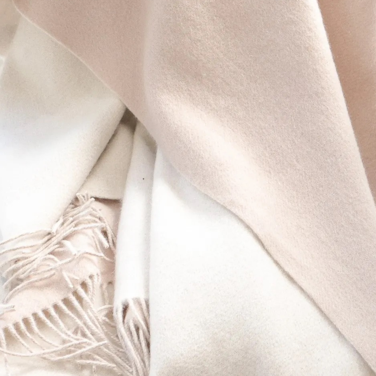 Closeup of Alashan 100% Cashmere Double Face Essential Throw White/Bisque Color