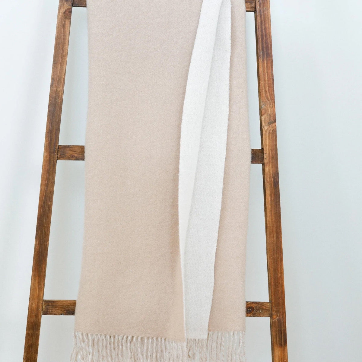 Silo of Alashan 100% Cashmere Double Face Essential Throw White/Bisque Color