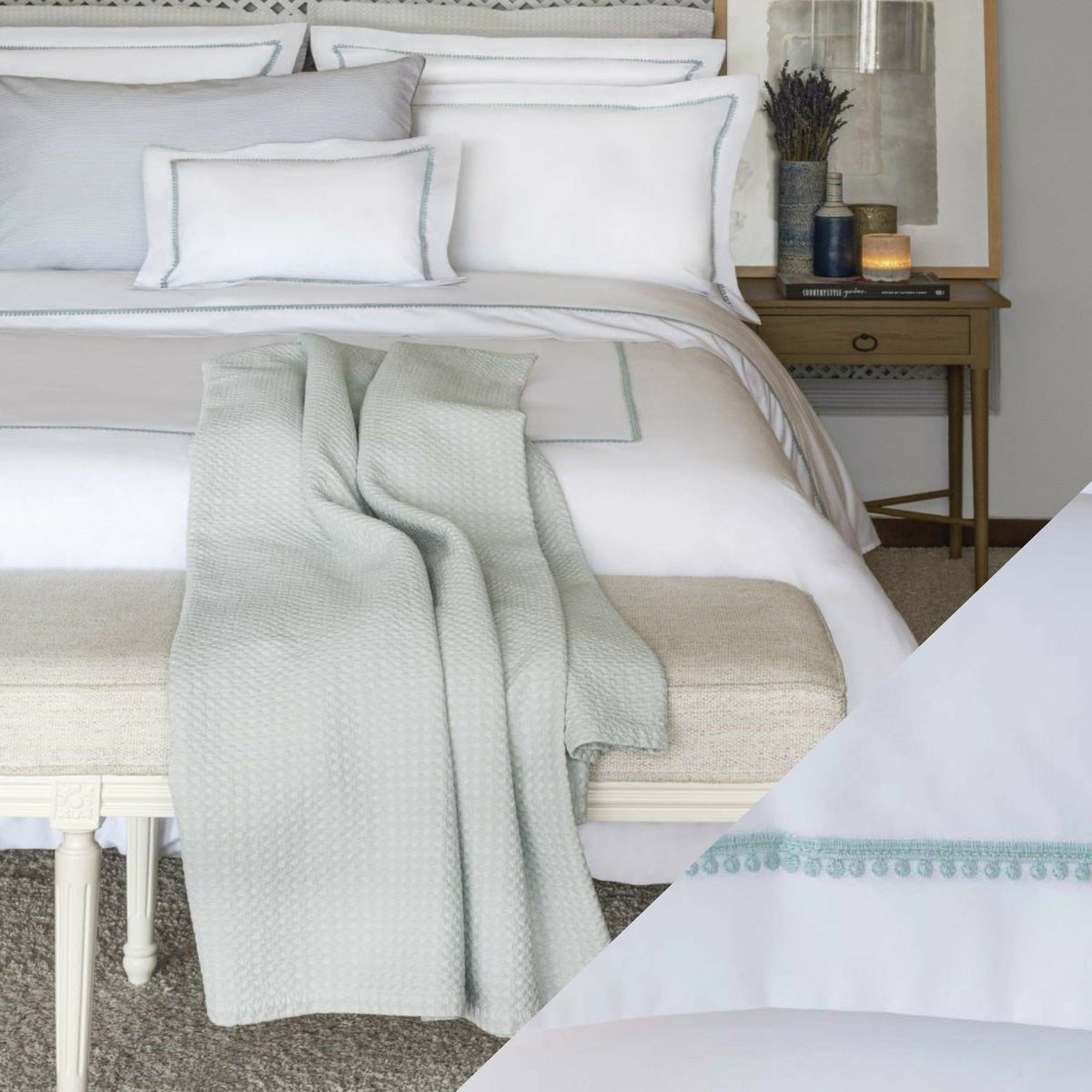BOVI Bitsy Dots Luxury Bedding Main White/Aqua Fine Linens