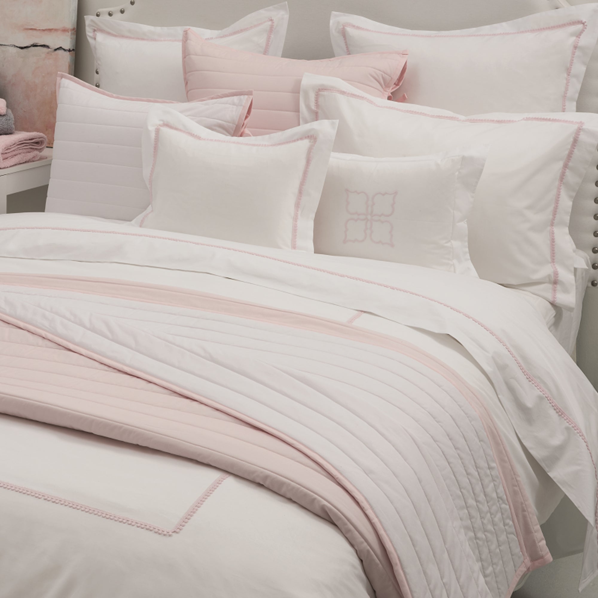 BOVI Bitsy Dots Luxury Bedding Main White/Light Pink Fine Linens