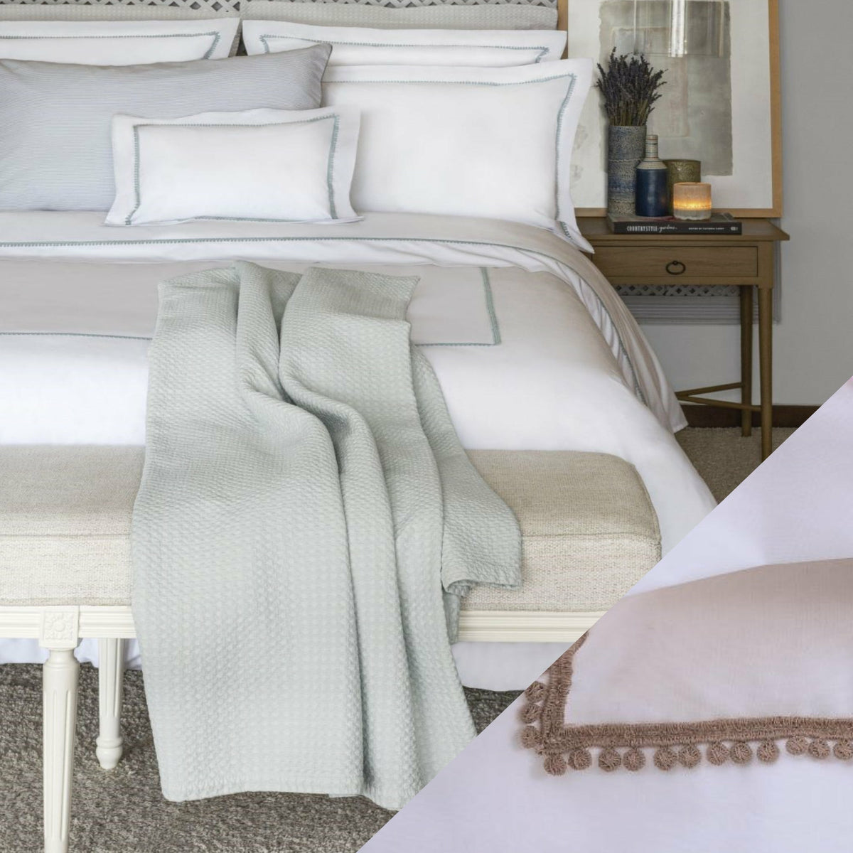 BOVI Bitsy Dots Luxury Bedding White/Taupe Fine Linens