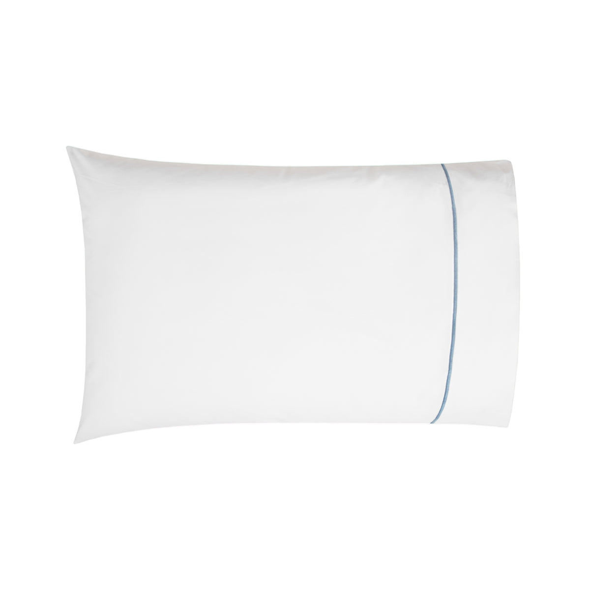 Silo of Folded BOVI Classic Hotel Bedding Pillowcase White/Blue Fine Linens