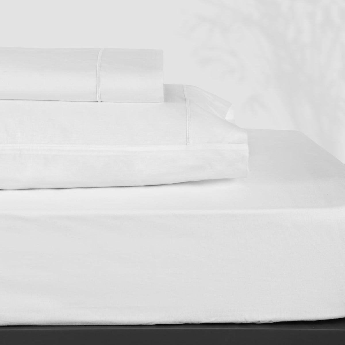 Stack of BOVI Classic Hotel Bedding Sheet Set White/White Fine Linens