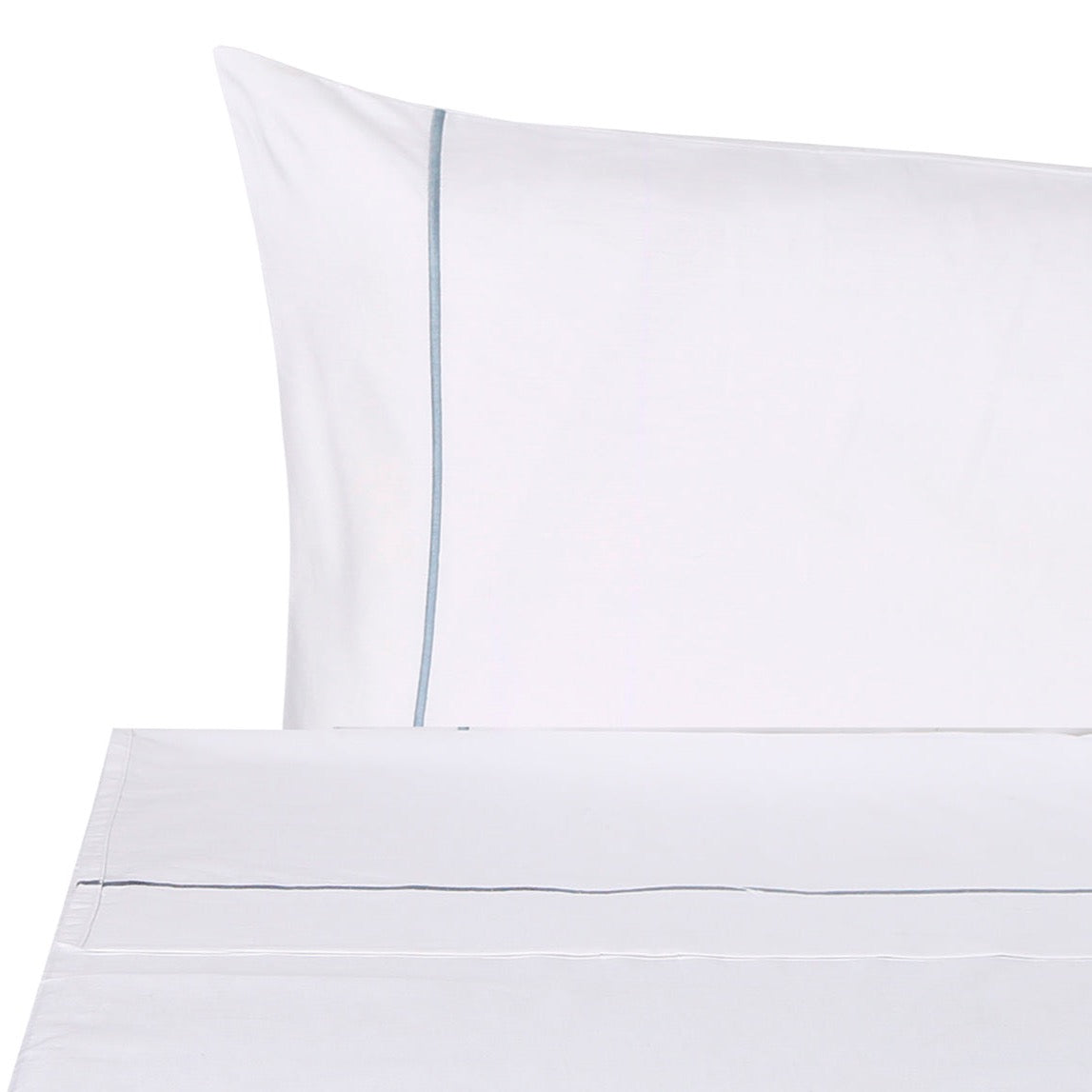 Silo of BOVI Classic Hotel Bedding Pillowcase and Flat Sheet White/Blue Fine Linens