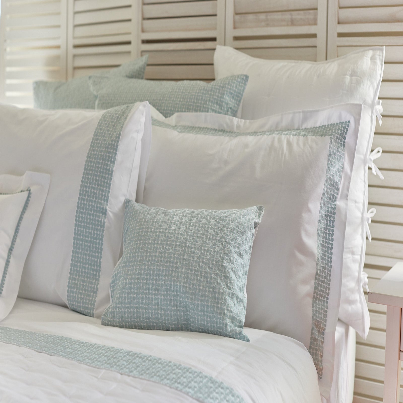 BOVI Lagos Bedding Collection Main White/Aqua Fine Linens