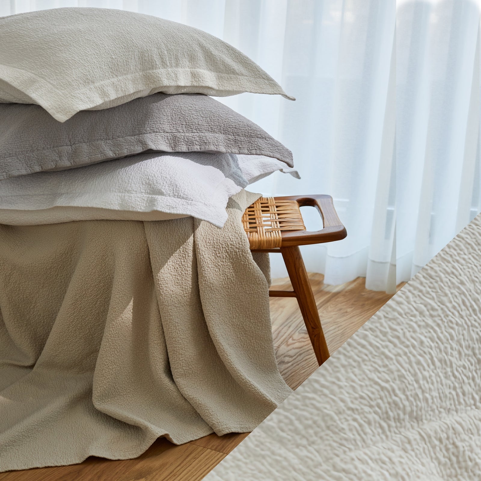 BOVI Lucca Matelass and Shams with Swatch Ivory color