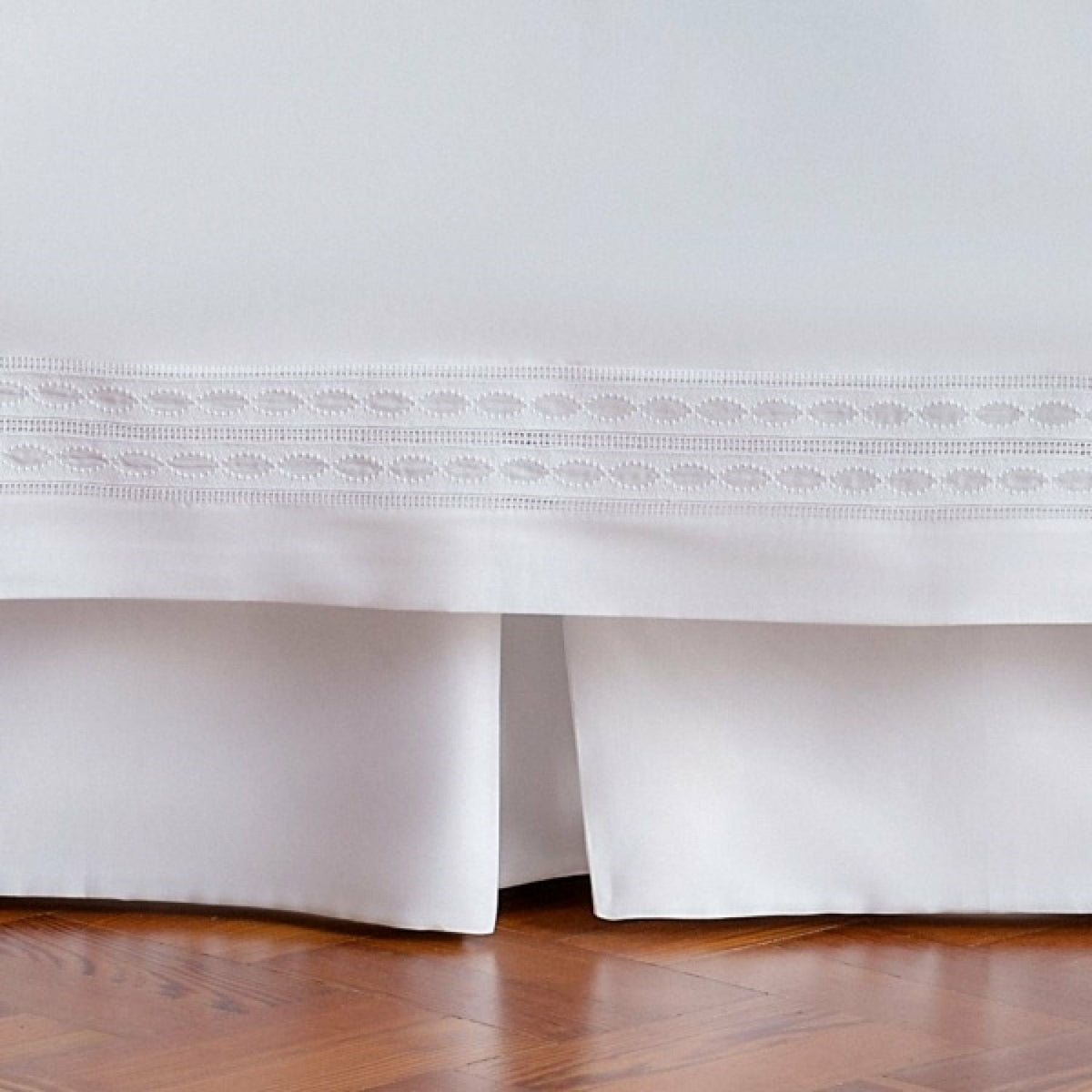 BOVI Simply Sateen Bed Skirt Close Up White Fine Linens