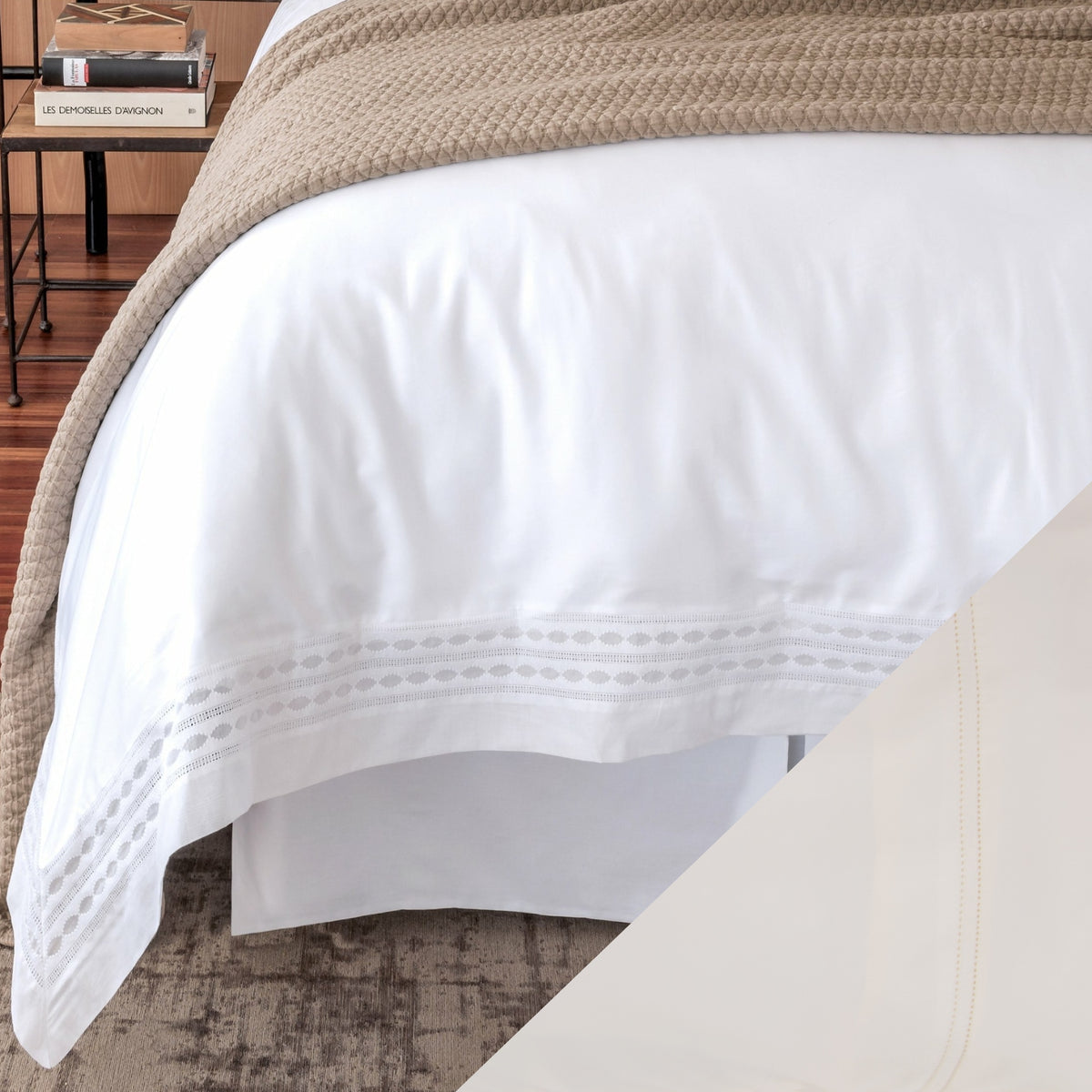 Bed with BOVI Simply Sateen Bed Skirt - Ivory