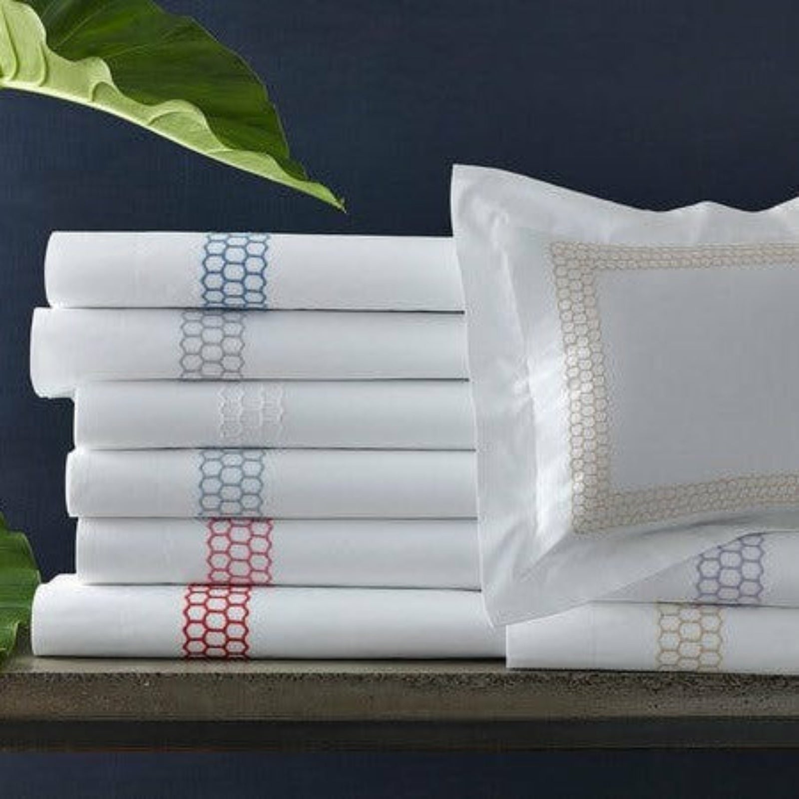 Matouk Liana Bedding Stack Ocean Fine Linens