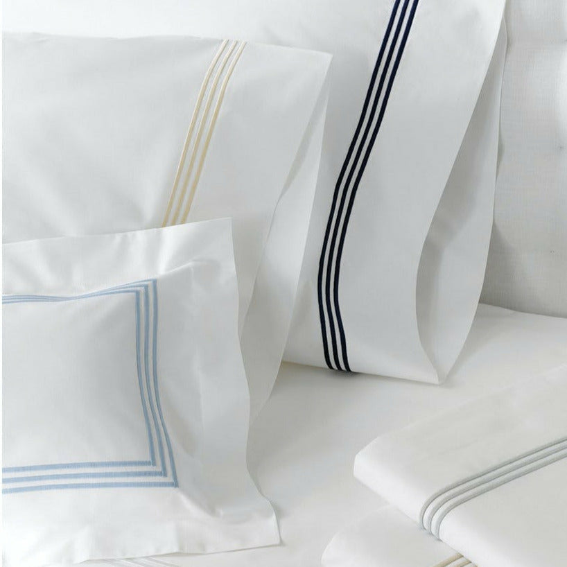 Matouk Blue,Almond and Navy Bel Tempo Close Up Fine Linens