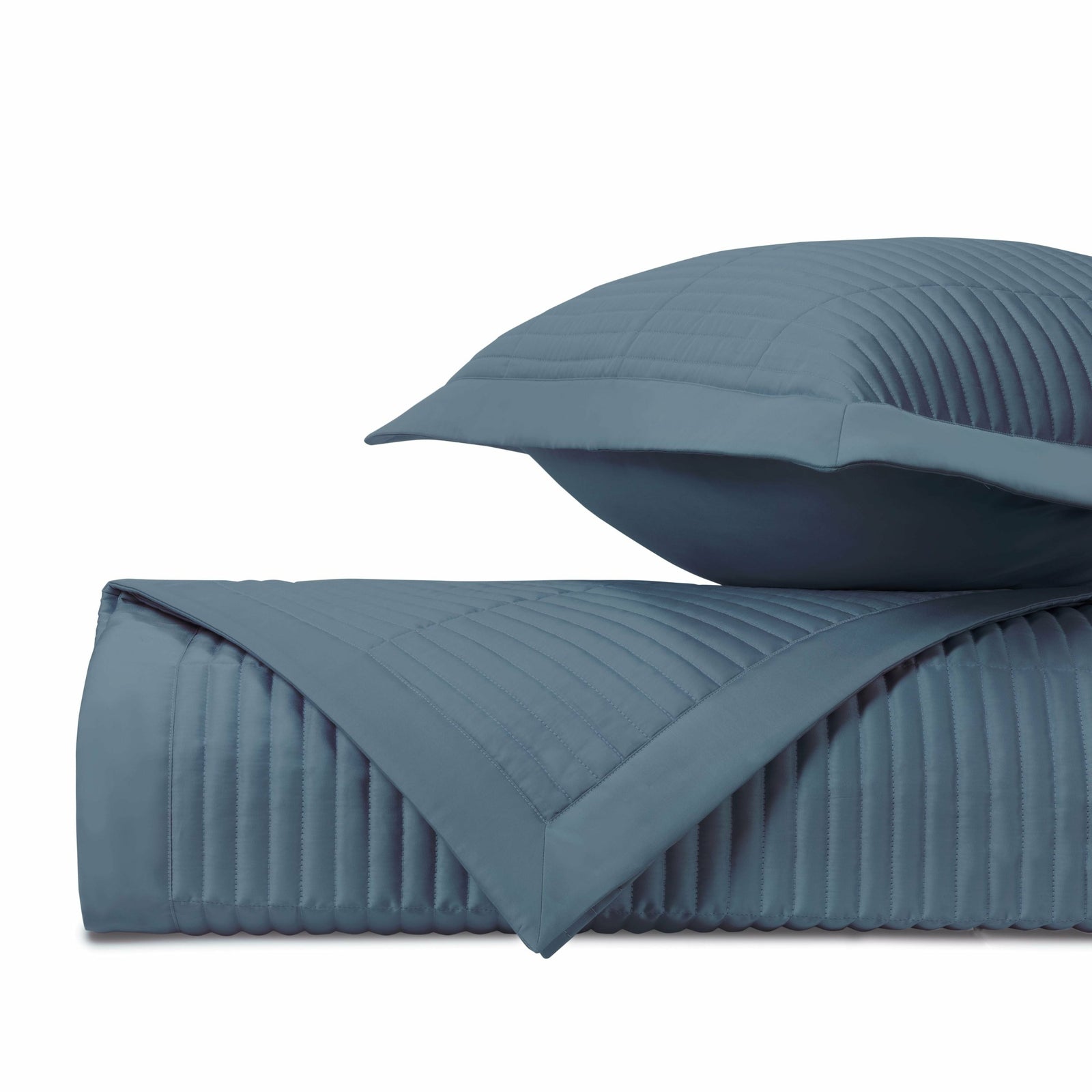 Home Treasures Channel Pattern Quilted Bedding Slate Blue Fine Linens