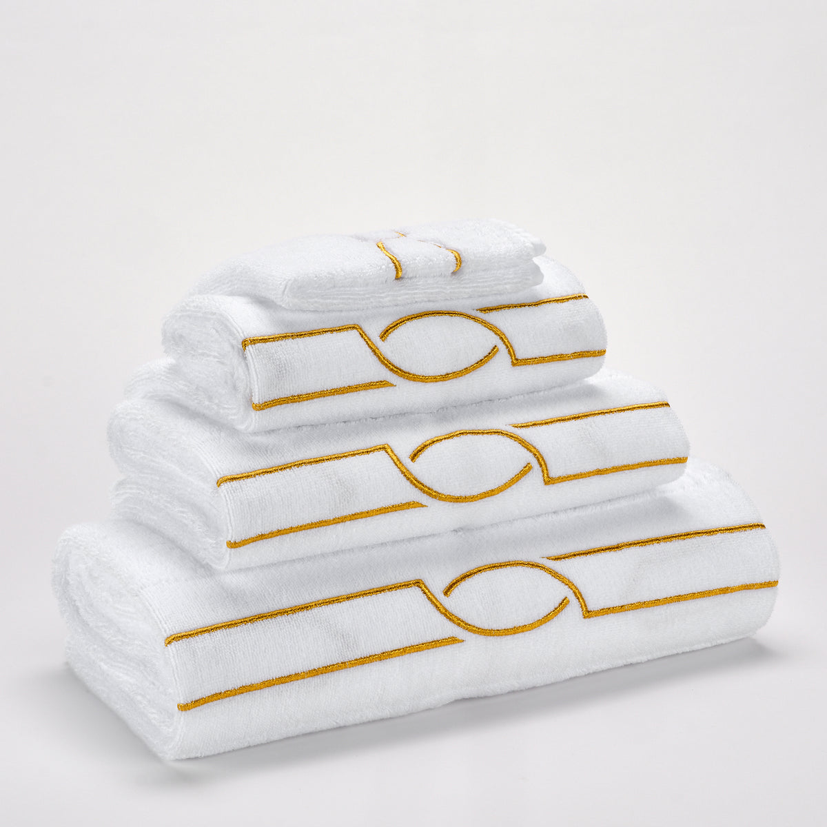 Abyss Cluny Bath Towel Stack Slanted White/Gold (108) Fine Linens