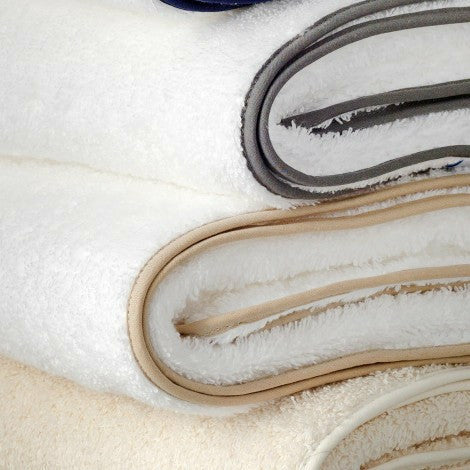 Matouk Cairo Bath Towels Stack Close Up Fine Linens