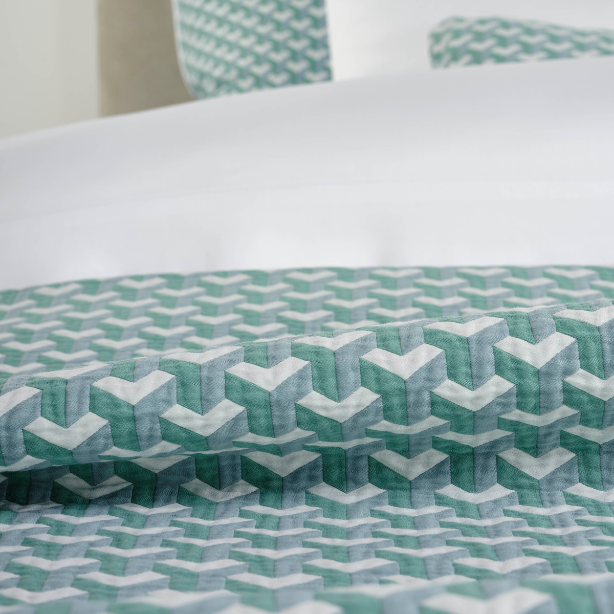 Bed Cover Closeup of Celso de Lemos Tea Collection in Atlantic Color
