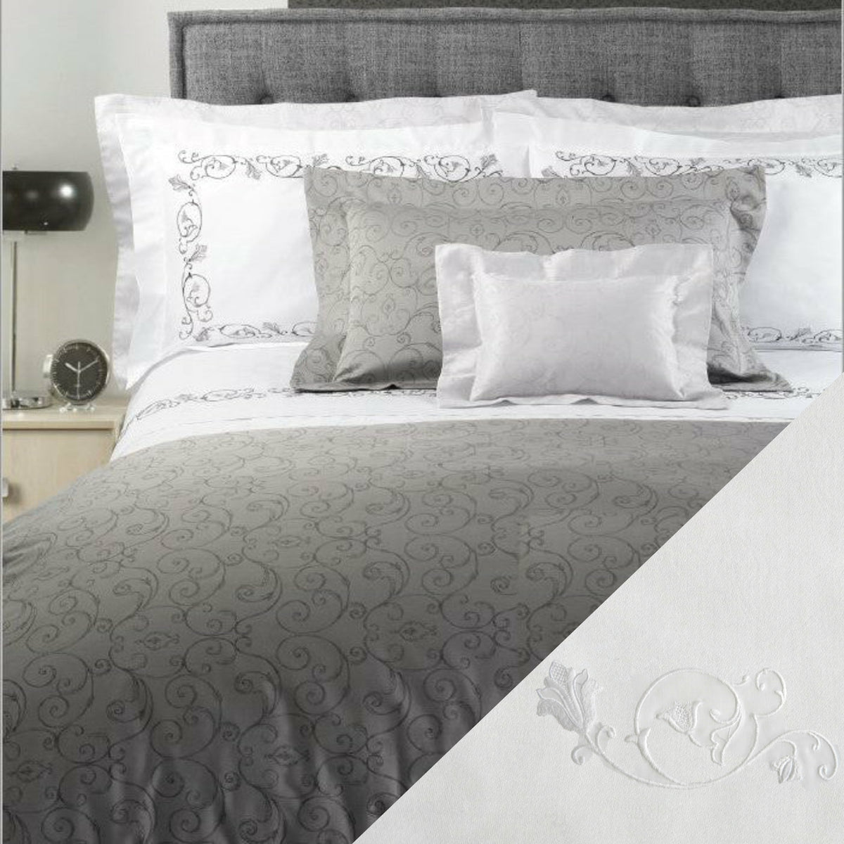 Dea Broccato Embroidered Bedding Main White Fine Linens