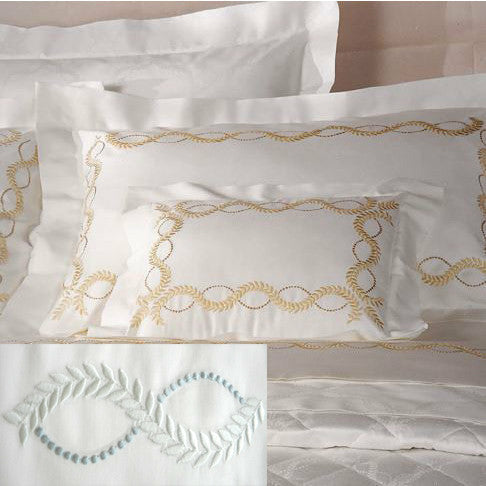 Dea Diana Embroidered Bedding Main Ivory/Aqua Fine Linens