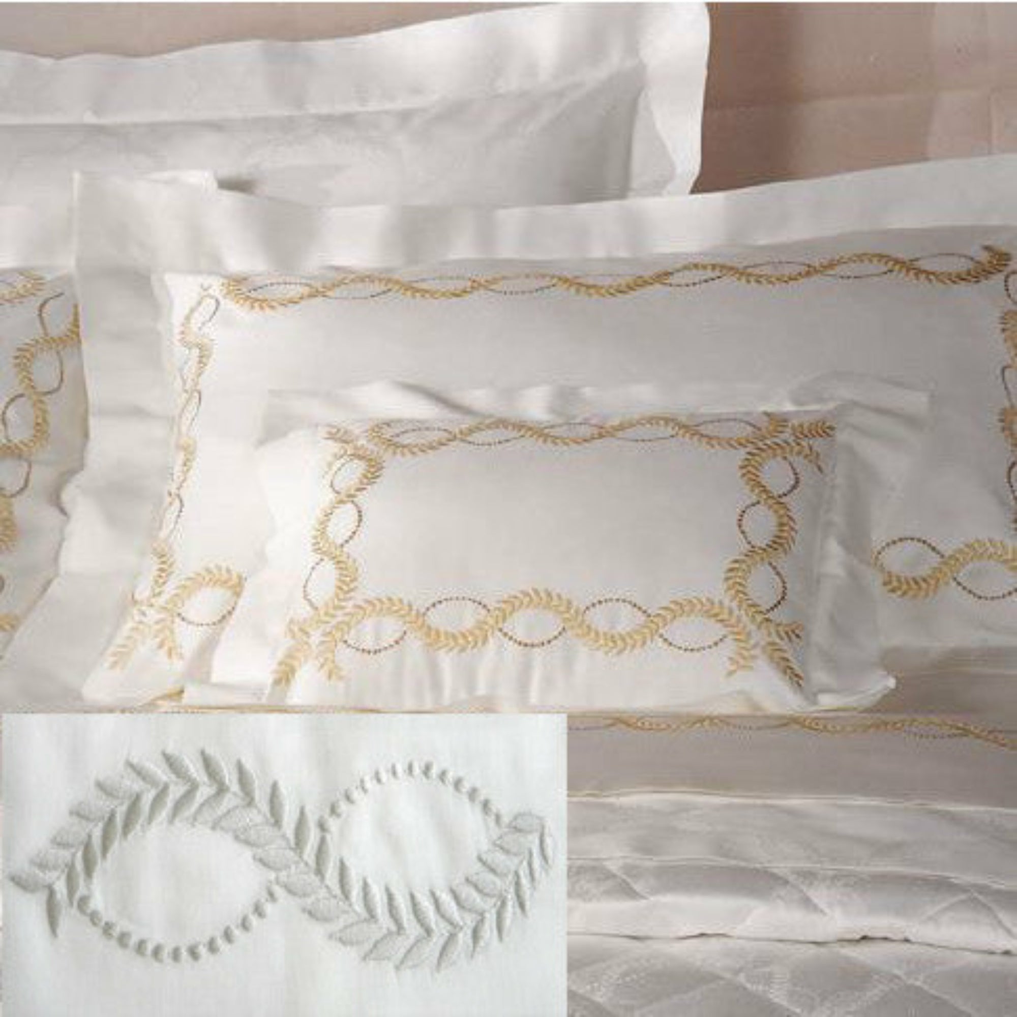 Dea Diana Embroidered Bedding  Ivory/Light Grey Fine Linens