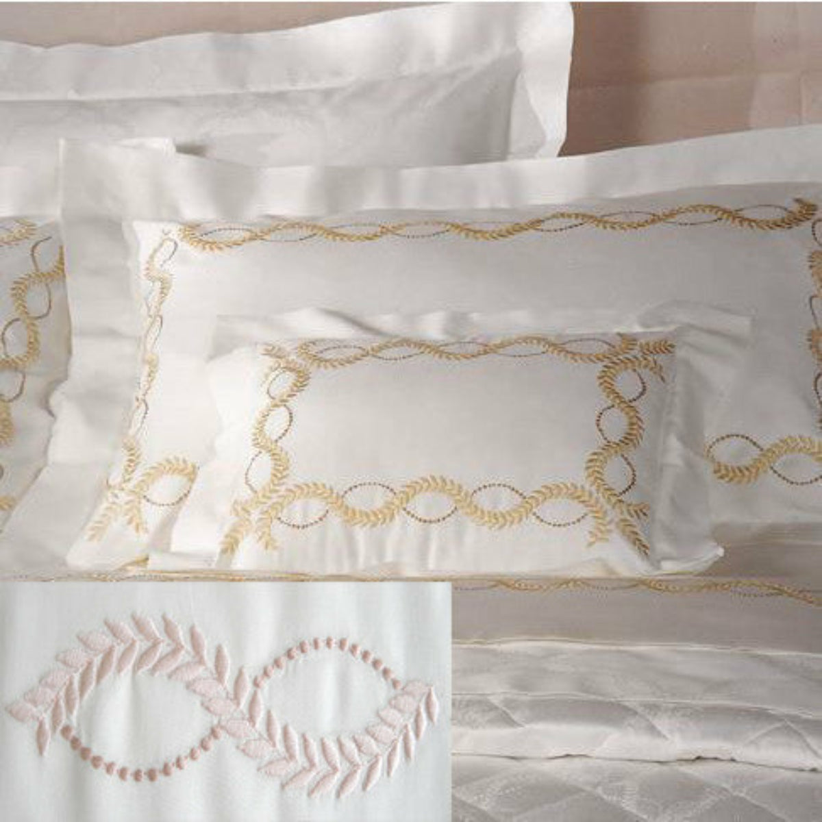 Dea Diana Embroidered Bedding  Ivory/Mauve Fine Linens