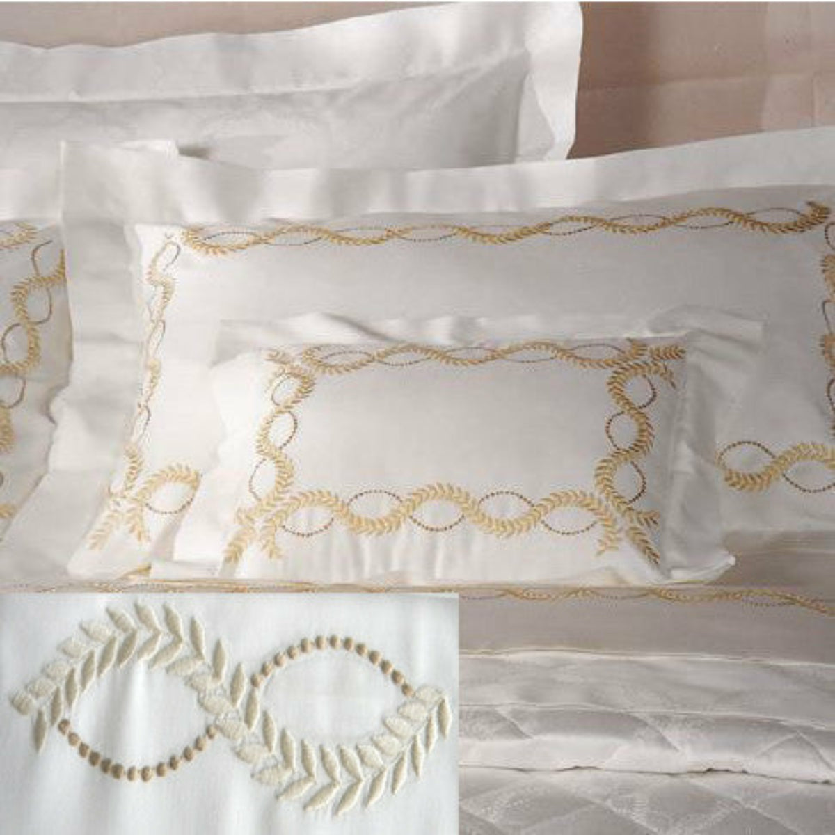 Dea Diana Embroidered Bedding Ivory/Sand Fine Linens