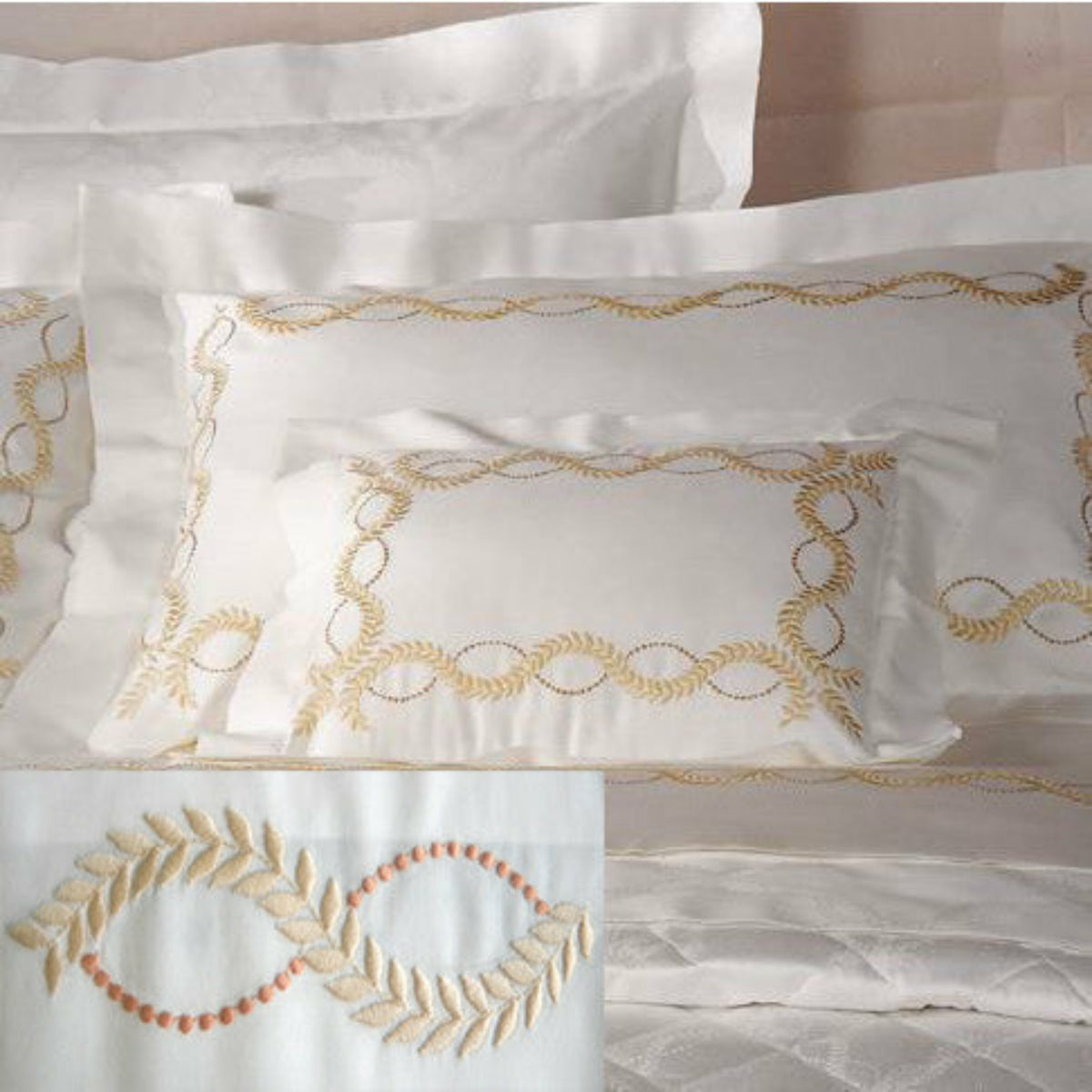Dea Diana Embroidered Bedding  Ivory/Terracotta Fine Linens